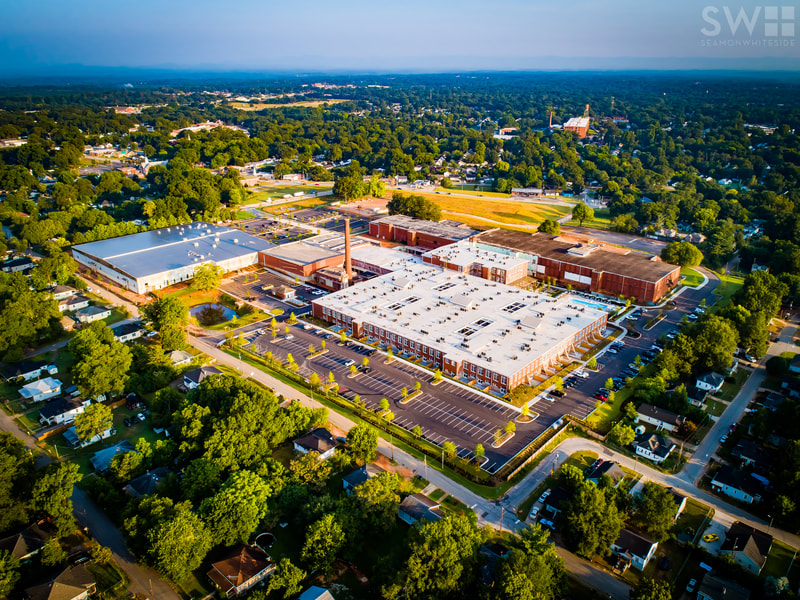 An aerial view of the Judson Mill campus